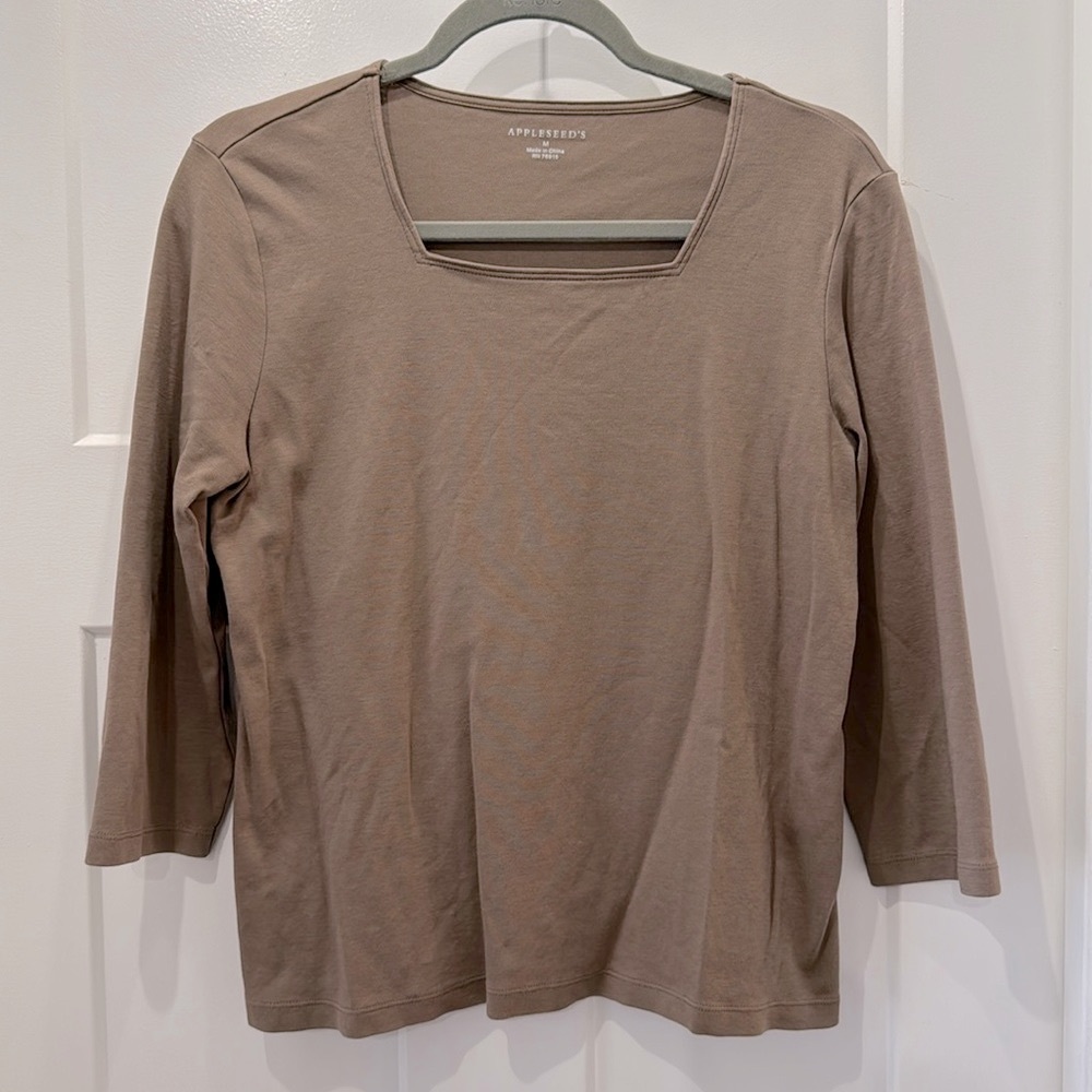 Appleseed’s Women’s Three Quarter Sleeve Blouse with Square Neck 100% Cotton